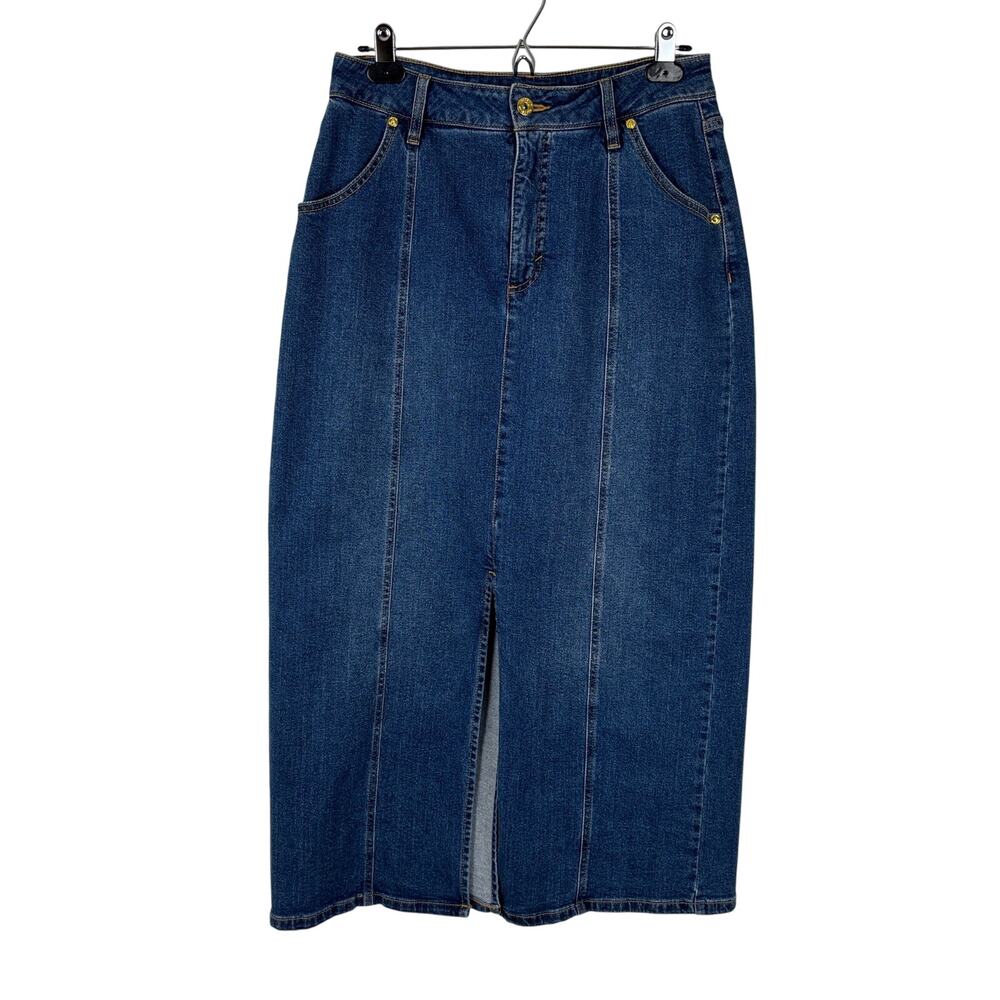 Denim Midi Skirt 8/29 INC International Concepts western rodeo 90s medium wash